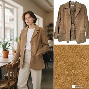 Vintage embossed suede leather jacket